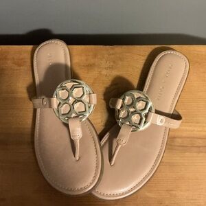 Kelly & Katie Nude/Tan Thong Sandals with Gold Medallion
